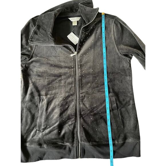 Christopher & Banks Y2K Velour Grey Zip Up Rhinestone Jacket Size Large - NWT - Picture 11 of 12